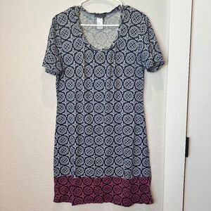Tommy Bahama Blue White Red Floral Pattern Scoop Neck T-Shirt Dress - Size S EUC